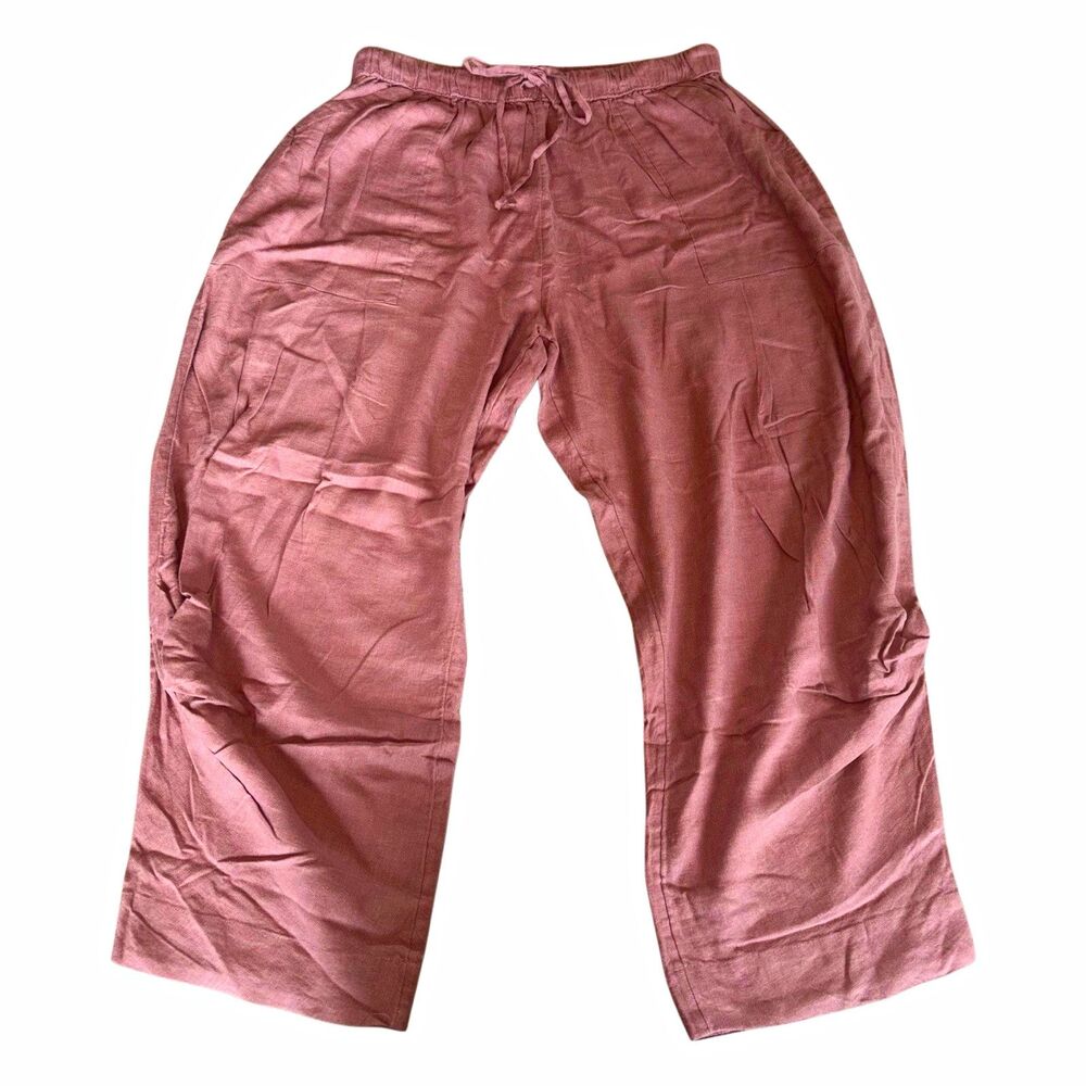 Free People Take Me With You Linen Drawstring Pull On Pants Sz Large Antique Oak